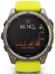 Умные часы Garmin Fenix 8 51 мм Solar, Sapphire Titanium, серый с желтым ремешком (010-02907-21)